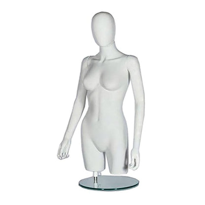 Mannequin Torso with Arms and Head on Circular Stand - Female - Matt White