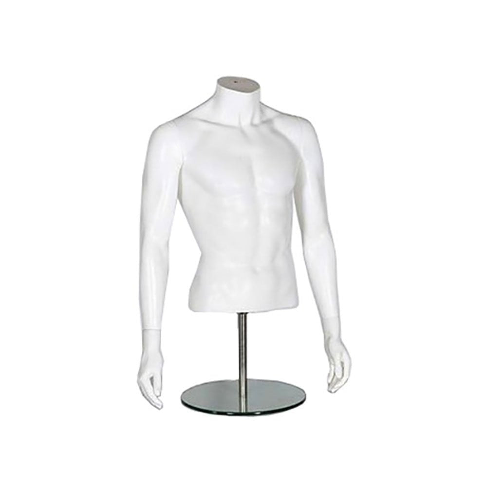 Half-Form Mannequin Top on Circular Stand - Male - Matt White