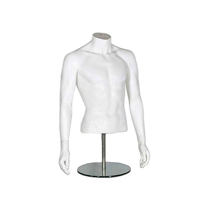 Half-Form Mannequin Top on Circular Stand - Male - Matt White