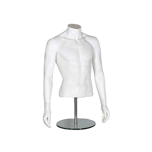 Half-Form Mannequin Top on Circular Stand - Male - Matt White