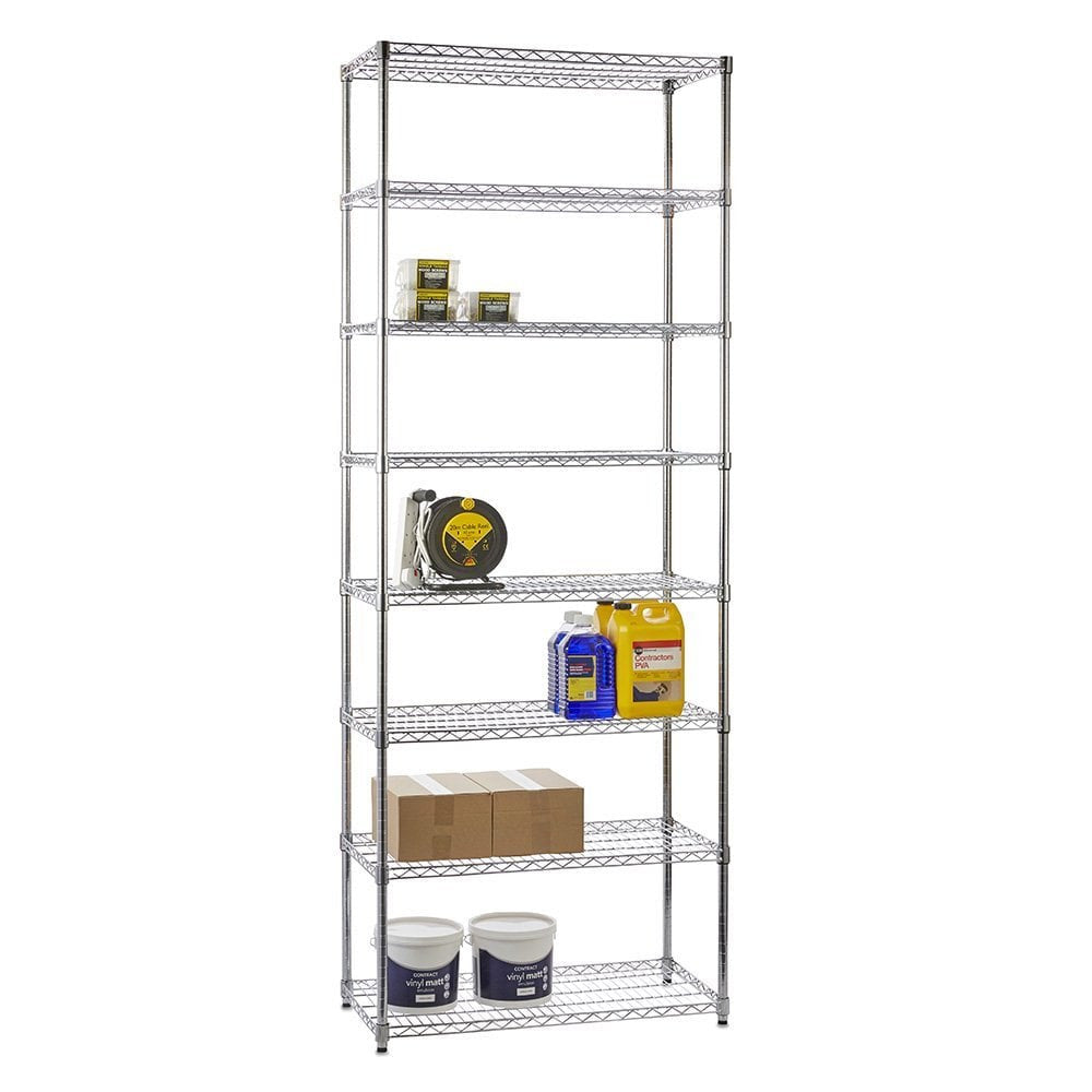 8 Tier Heavy Duty Chrome Wire Shelving Unit - H2400 x W900 x D450mm