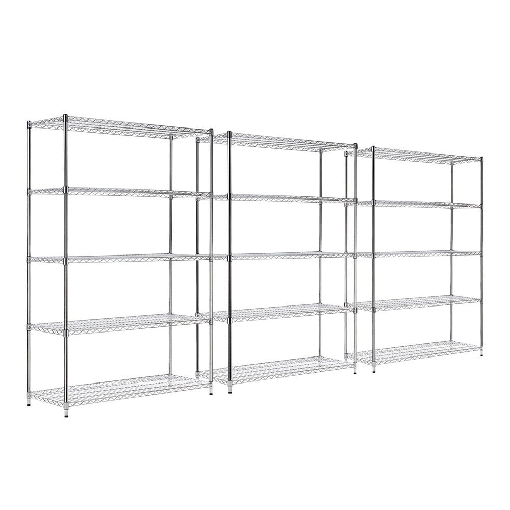 3 x 5 Tier Heavy Duty Chrome Wire Shelving Units - H1800 x D450mm