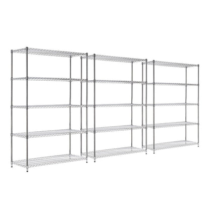 3 x 5 Tier Heavy Duty Chrome Wire Shelving Units - H1800 x D450mm