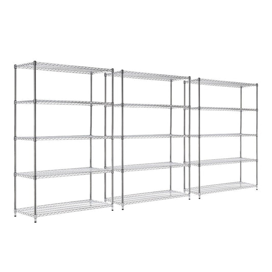 3 x 5 Tier Heavy Duty Chrome Wire Shelving Units - H1800 x D450mm
