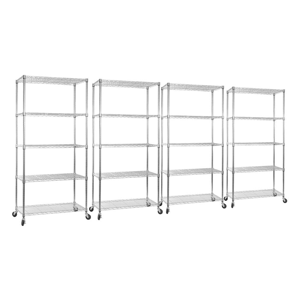 4 x 5 Tier Chrome Wire Shelving Units with Wheels - H1875 x D450mm