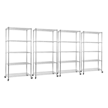 4 x 5 Tier Chrome Wire Shelving Units with Wheels - H1875 x D450mm