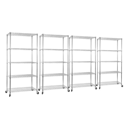 4 x 5 Tier Chrome Wire Shelving Units with Wheels - H1875 x D450mm
