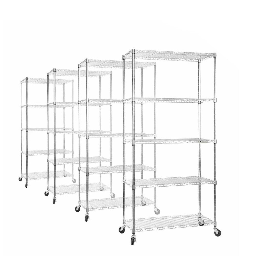 4 x 5 Tier Chrome Wire Shelving Units with Wheels - H1875 x D450mm