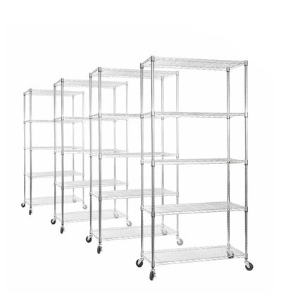 4 x 5 Tier Chrome Wire Shelving Units with Wheels - H1875 x D450mm