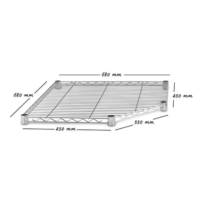 4 Tier Chrome Wire Shelving Corner Unit - H1800 x W680 x D450mm