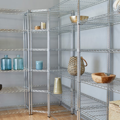 4 Tier Chrome Wire Shelving Corner Unit - H1800 x W680 x D450mm