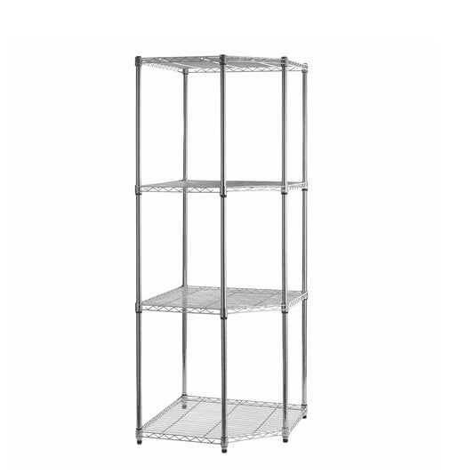 4 Tier Chrome Wire Shelving Corner Unit - H1800 x W680 x D450mm