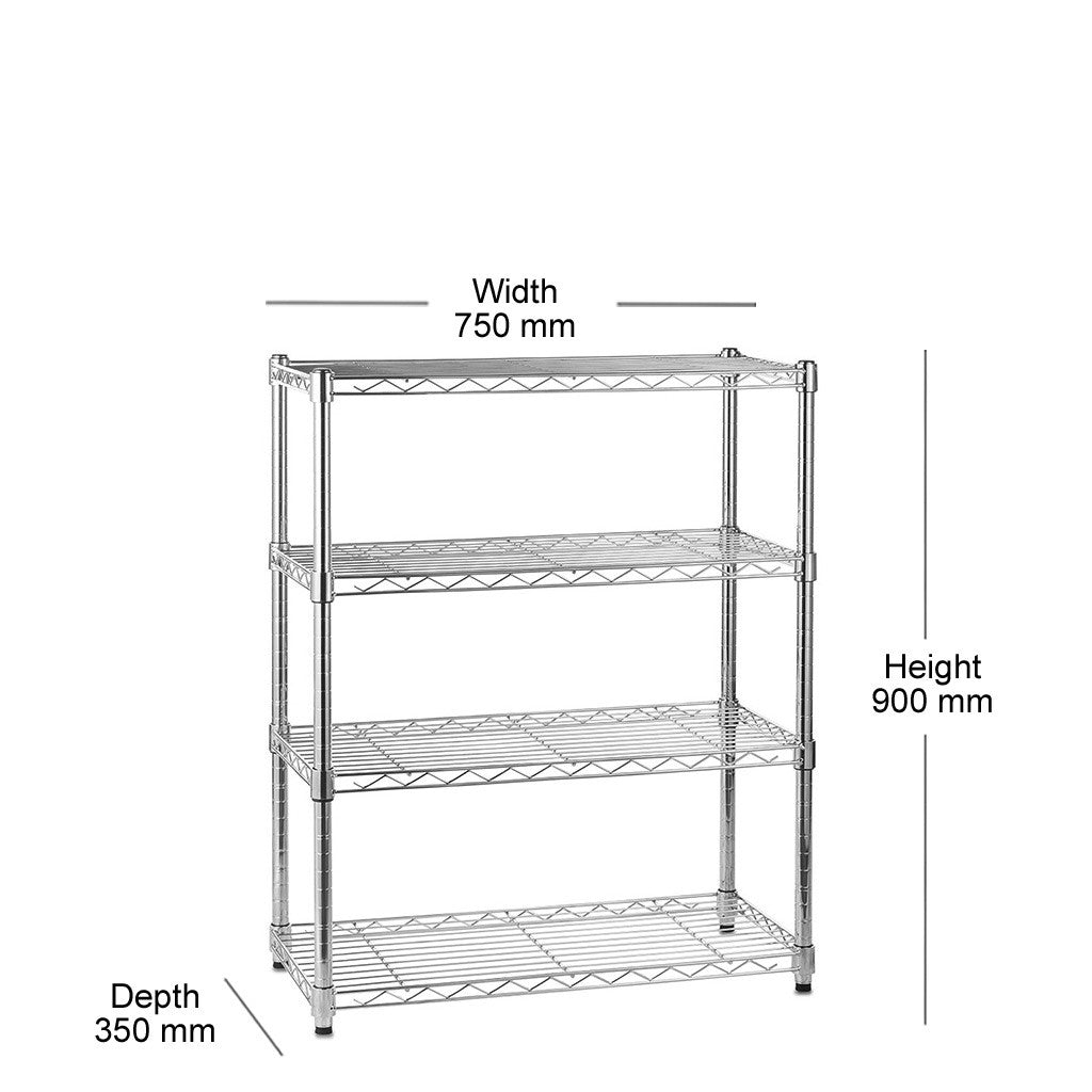 4 Tier Chrome Wire Shelving Unit - H900 x W750 x D350mm