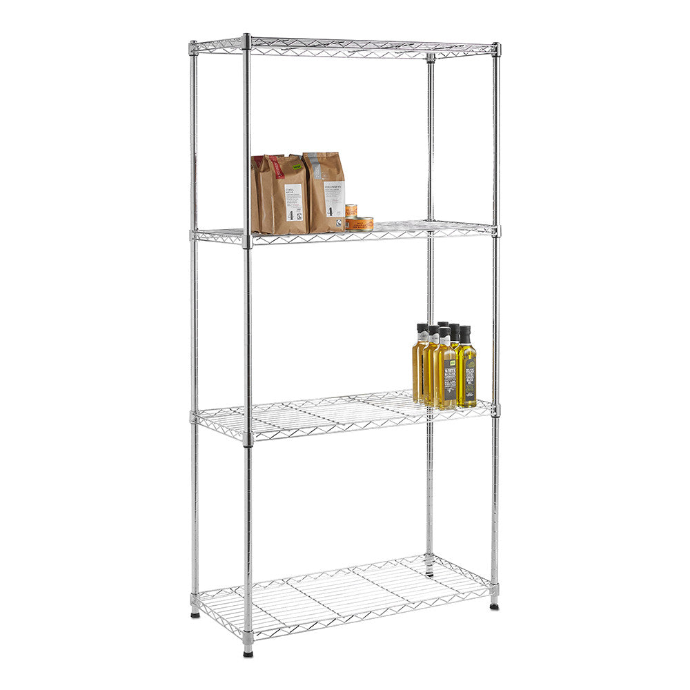 4 Tier Narrow Chrome Wire Shelving Unit - W750 x D350mm