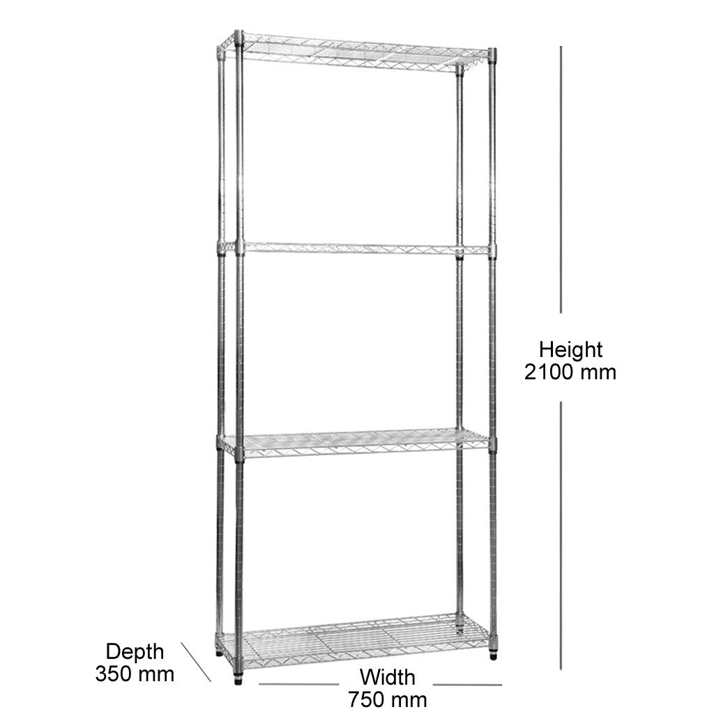 4 Tier Narrow Chrome Wire Shelving Unit - W750 x D350mm