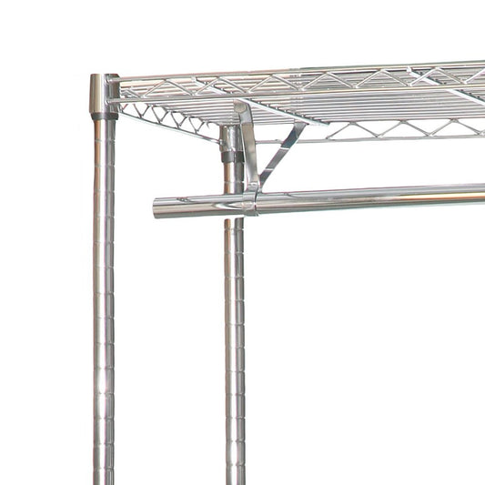 Chrome Wire Clothes Rack with Wheels - 1 x Rail & 2 x Shelves - H1875 x D450mm