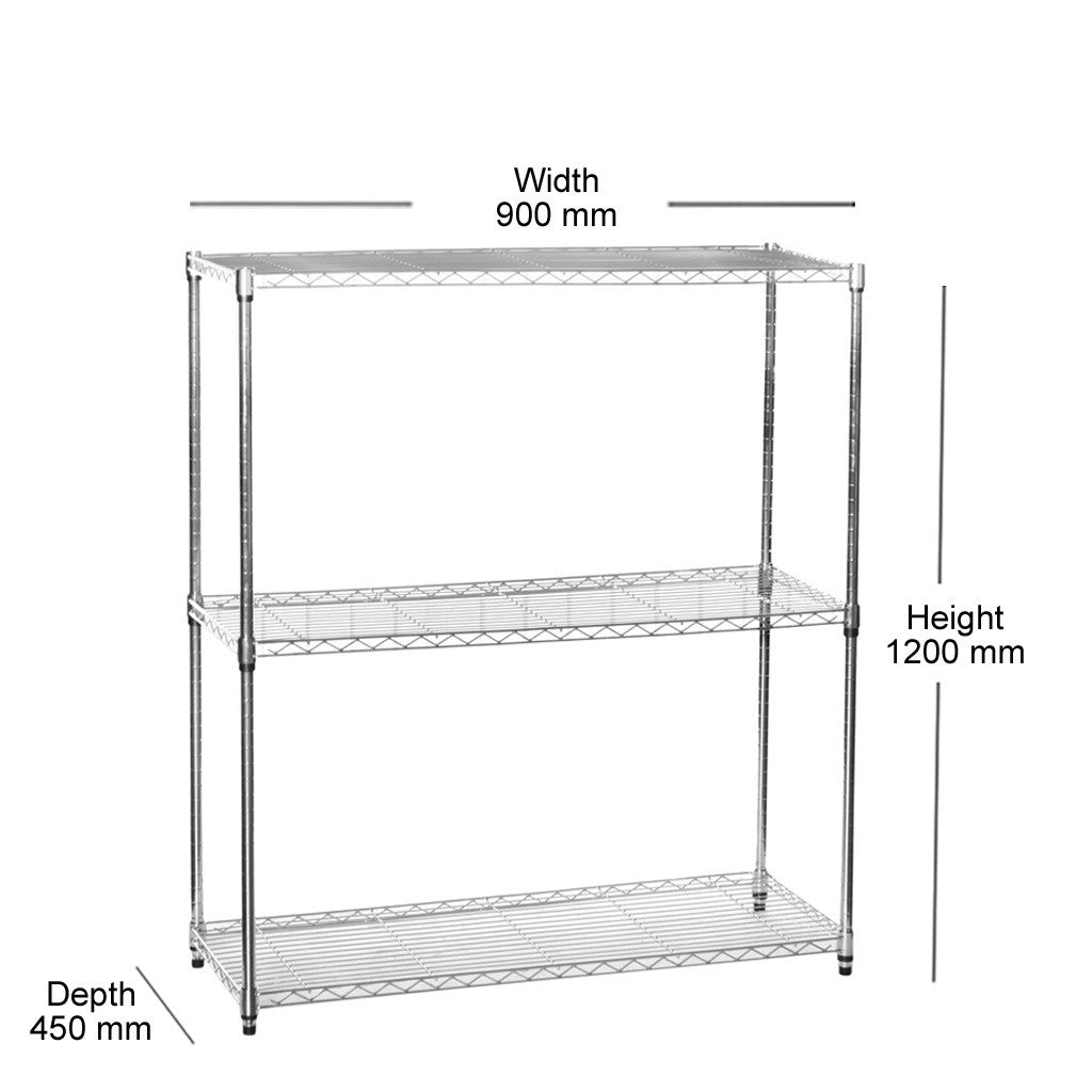 3 Tier Chrome Wire Shelving Unit - H1200mm
