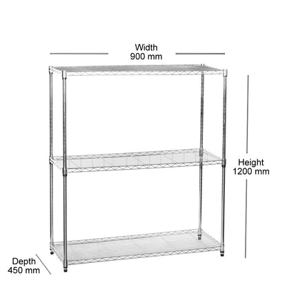 3 Tier Chrome Wire Shelving Unit - H1200mm