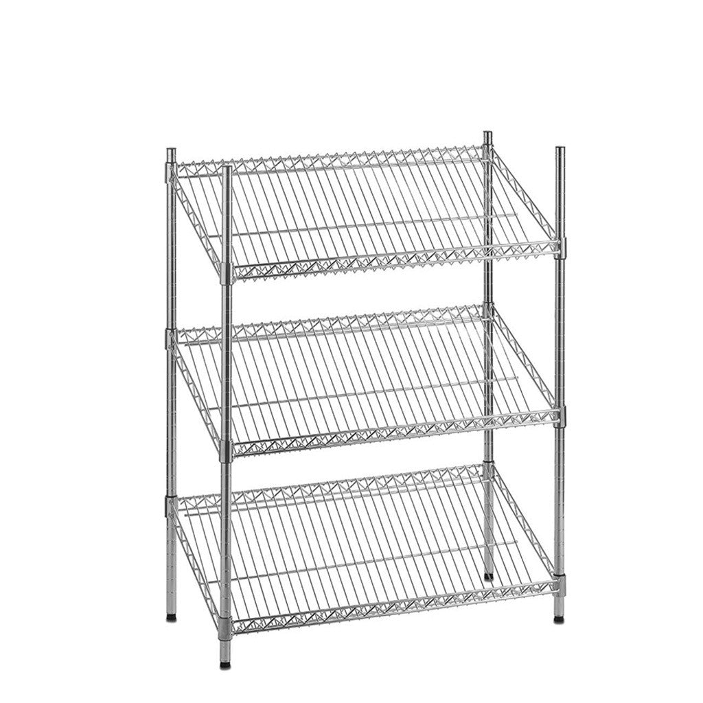 3 Tier Chrome Wire Shelving Unit with Slanted Shelves - H1200 x D450mm