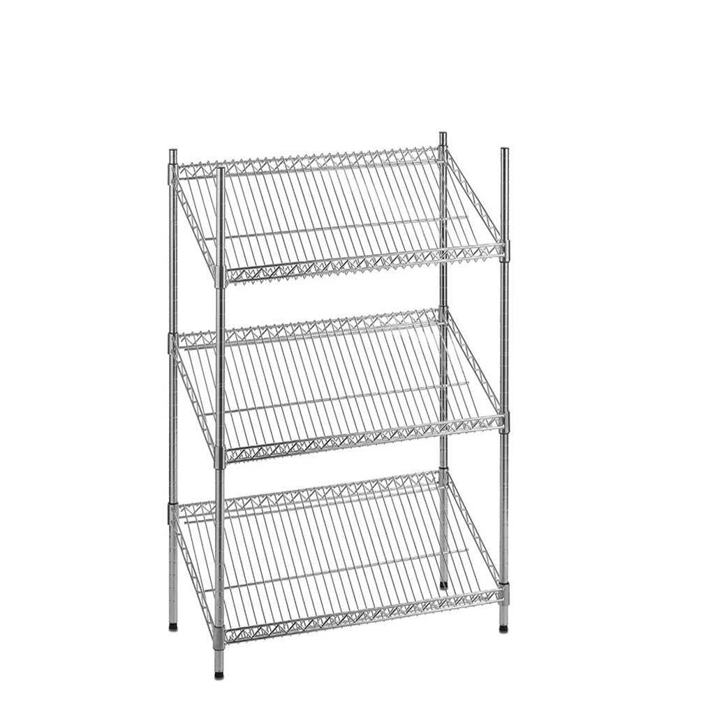 3 Tier Chrome Wire Shelving Unit with Slanted Shelves - H1200 x D450mm