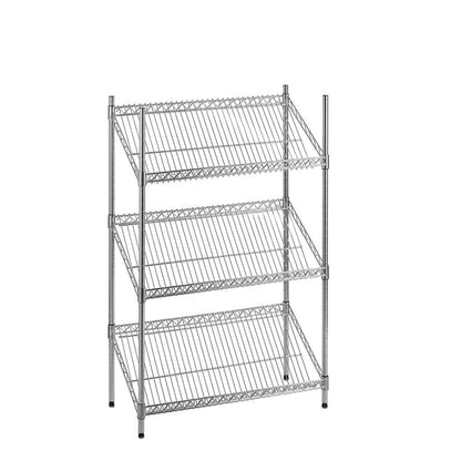 3 Tier Chrome Wire Shelving Unit with Slanted Shelves - H1200 x D450mm