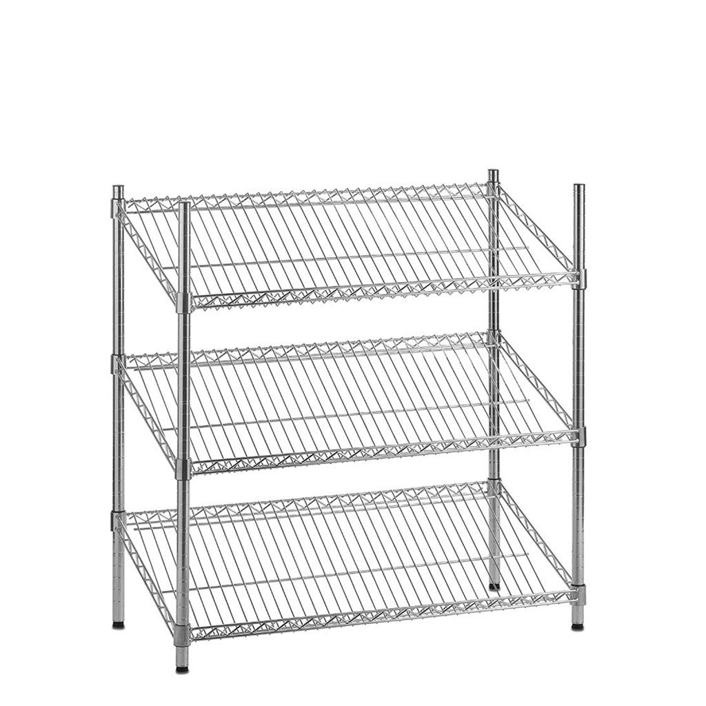 3 Tier Chrome Wire Shelving Unit with Slanted Shelves - H900 x D450mm