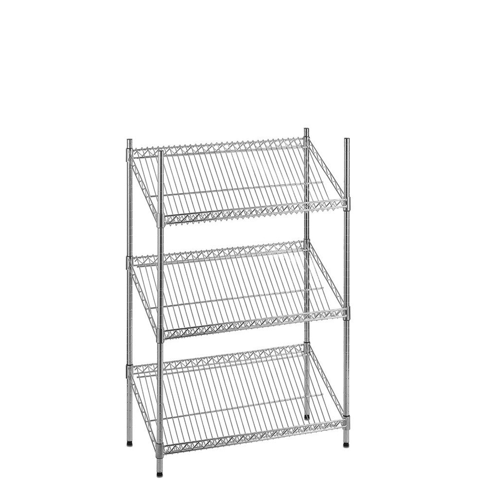 3 Tier Chrome Wire Shelving Unit with Slanted Shelves - H900 x D450mm