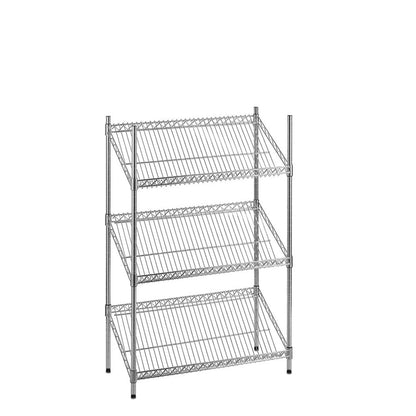 3 Tier Chrome Wire Shelving Unit with Slanted Shelves - H900 x D450mm