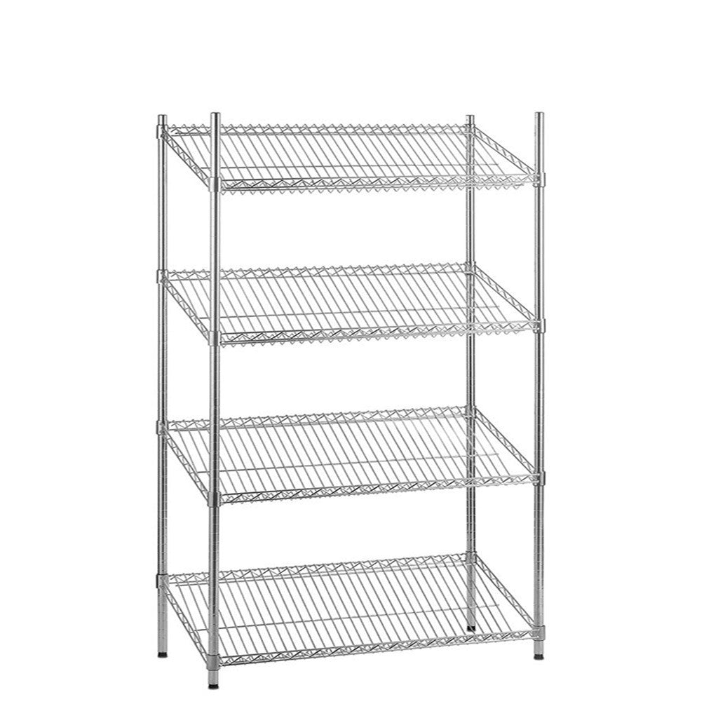 4 Tier Chrome Wire Shelving Unit with Slanted Shelves - H1600 x D450mm