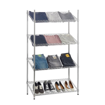 4 Tier Chrome Wire Shelving Unit with Slanted Shelves - H1800 x D450mm