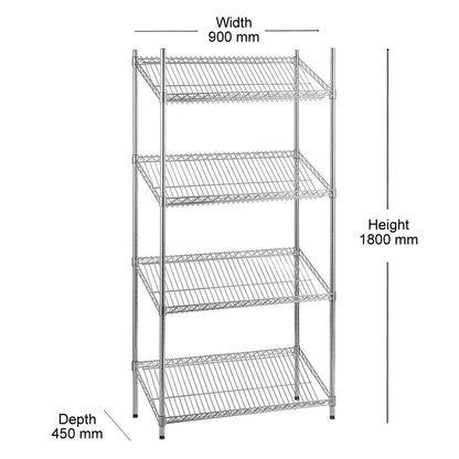 4 Tier Chrome Wire Shelving Unit with Slanted Shelves - H1800 x D450mm