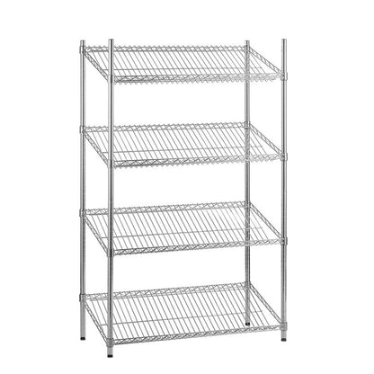 4 Tier Chrome Wire Shelving Unit with Slanted Shelves - H1800 x D450mm