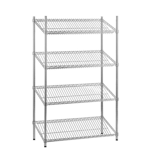 4 Tier Chrome Wire Shelving Unit with Slanted Shelves - H1800 x D450mm