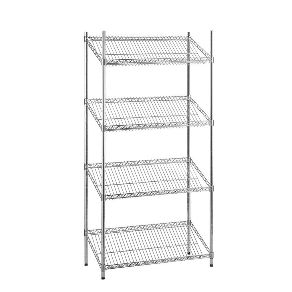 4 Tier Chrome Wire Shelving Unit with Slanted Shelves - H1800 x D450mm