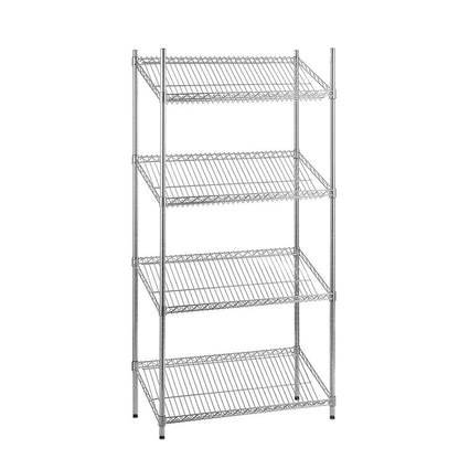 4 Tier Chrome Wire Shelving Unit with Slanted Shelves - H1800 x D450mm