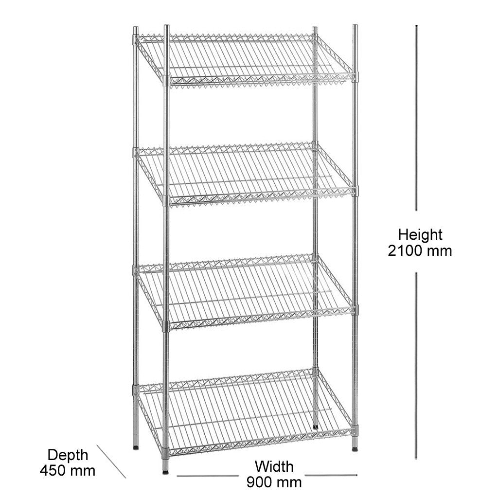 4 Tier Chrome Wire Shelving Unit with Slanted Shelves - H2100 x D450mm