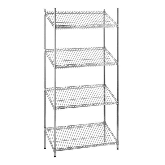4 Tier Chrome Wire Shelving Unit with Slanted Shelves - H2100 x D450mm