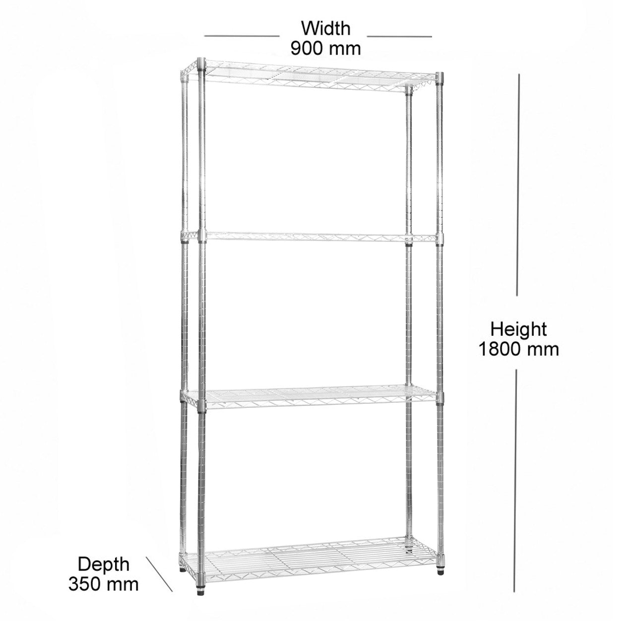 4 Tier Chrome Wire Shelving Unit - H1800 x D350mm