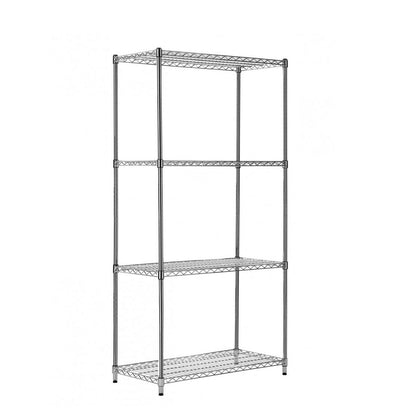 4 Tier Heavy Duty Chrome Wire Shelving Unit - H1800 x D450mm