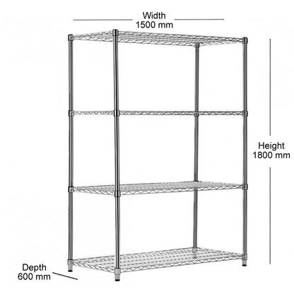 4 Tier Heavy Duty Chrome Wire Shelving Unit - H1800 x D600mm