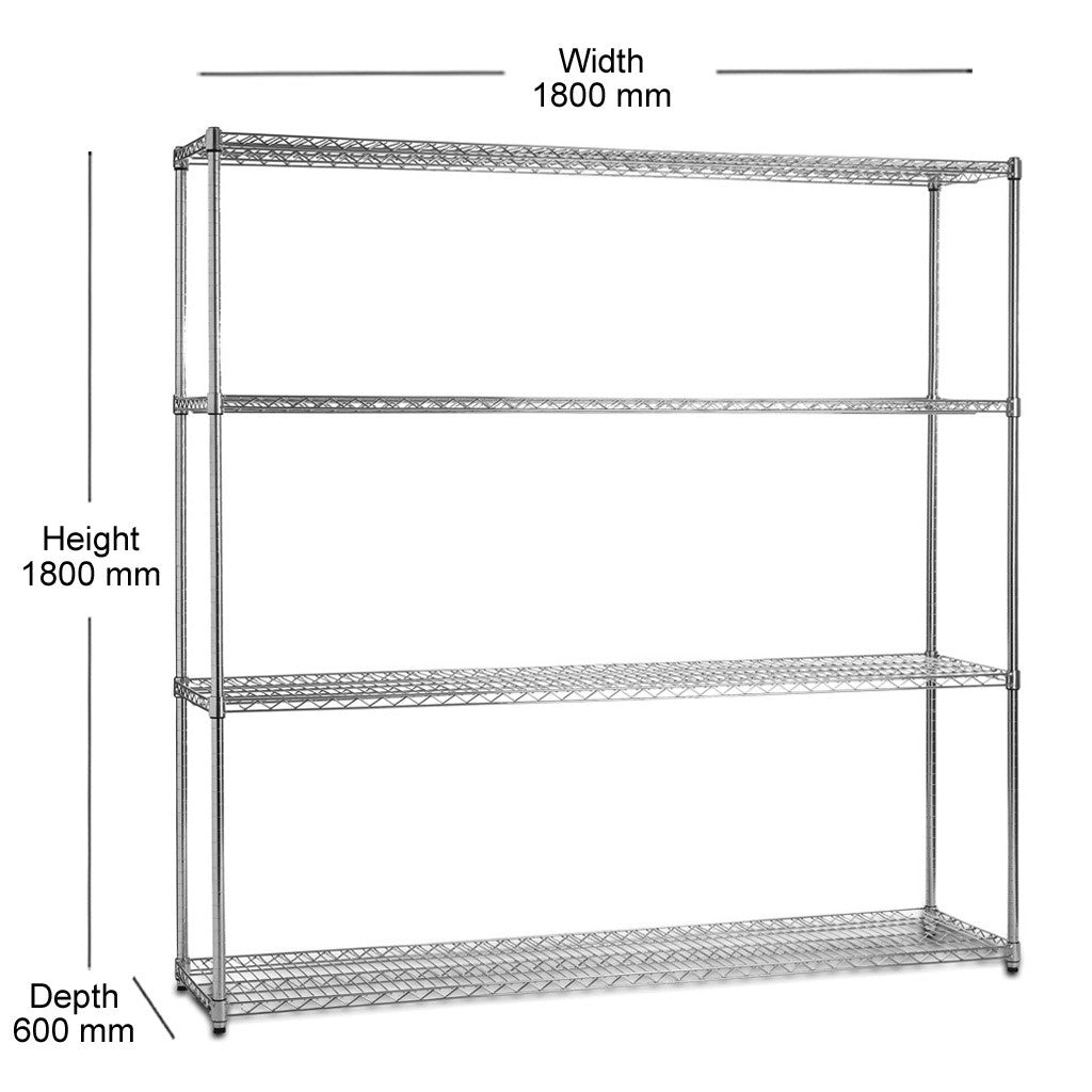 4 Tier Heavy Duty Chrome Wire Shelving Unit - H1800 x D600mm