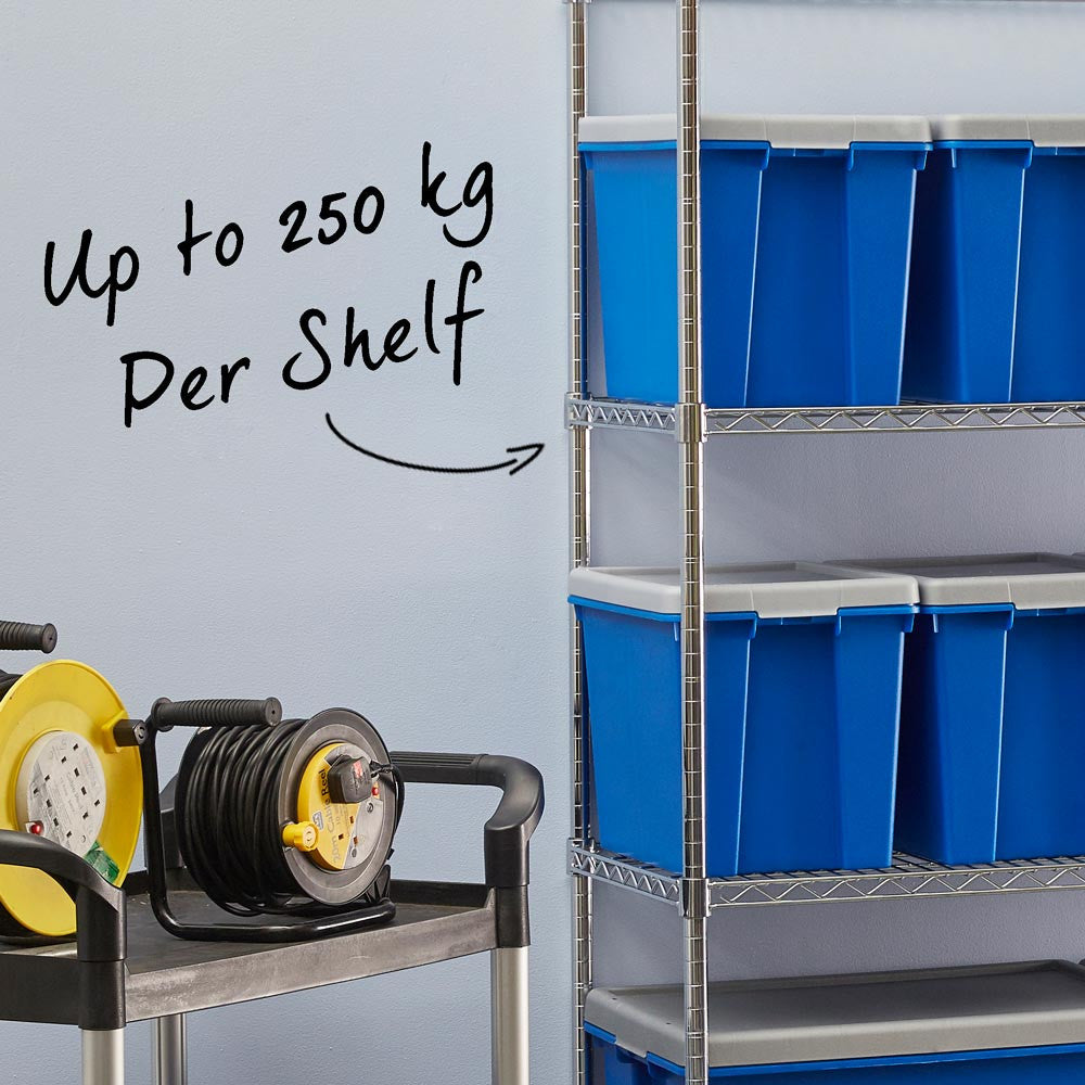 4 Tier Heavy Duty Chrome Wire Shelving Unit - H2400 x D450mm