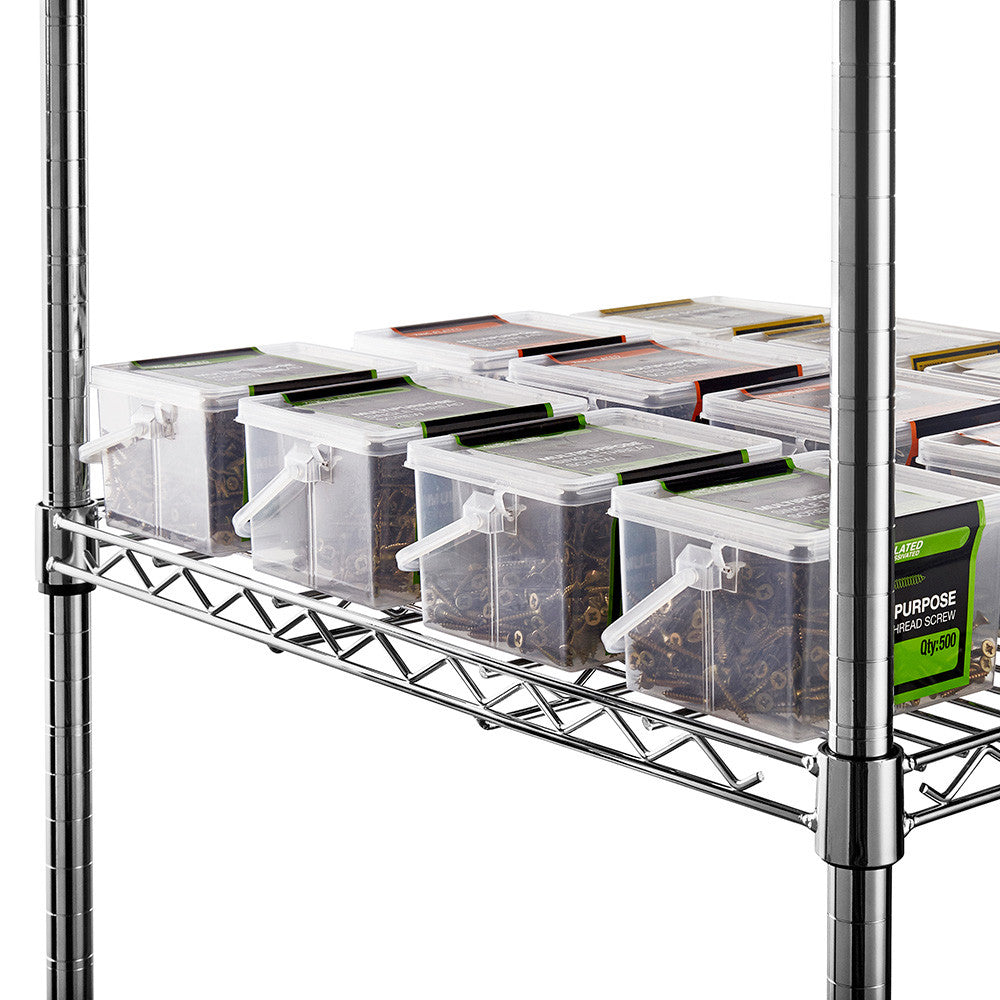 4 Tier Heavy Duty Chrome Wire Shelving Unit - H2400 x D450mm