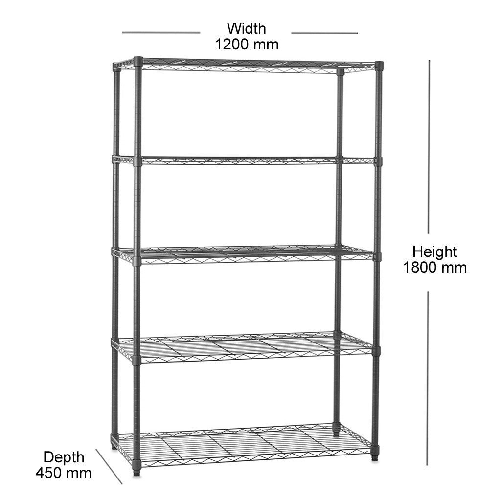 5 Tier Carbon Grey Shelving Unit - H1800 x D450mm