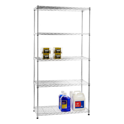 5 Tier Narrow Chrome Wire Shelving Unit - H1600 x D350mm