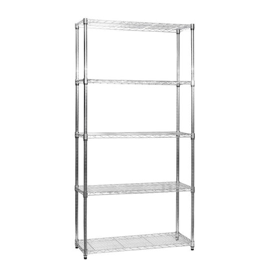 5 Tier Narrow Chrome Wire Shelving Unit - H1600 x D350mm