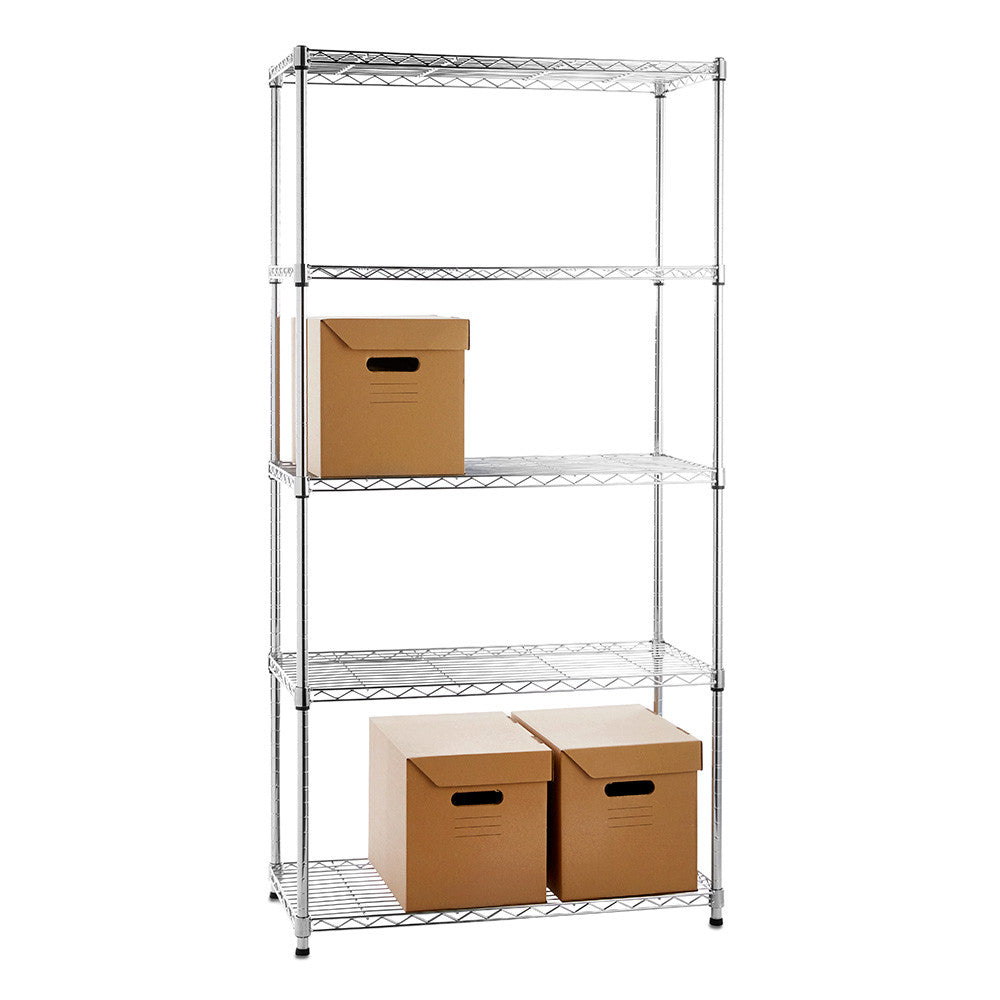 5 Tier Narrow Chrome Wire Shelving Unit - H1800 x D350mm