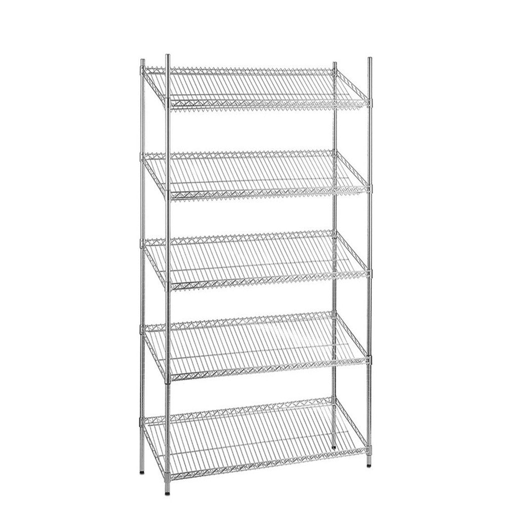 5 Tier Chrome Wire Shelving Unit with Slanted Shelves - H1800 x D450mm