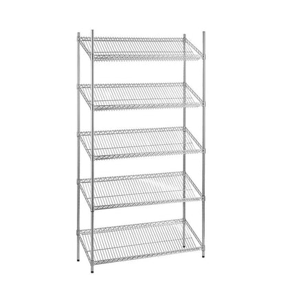 5 Tier Chrome Wire Shelving Unit with Slanted Shelves - H1800 x D450mm