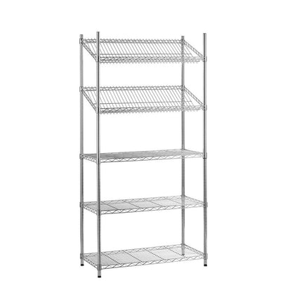 5 Tier Chrome Wire Shelving Unit with Slanted and Straight Shelves - H1800 x D450mm